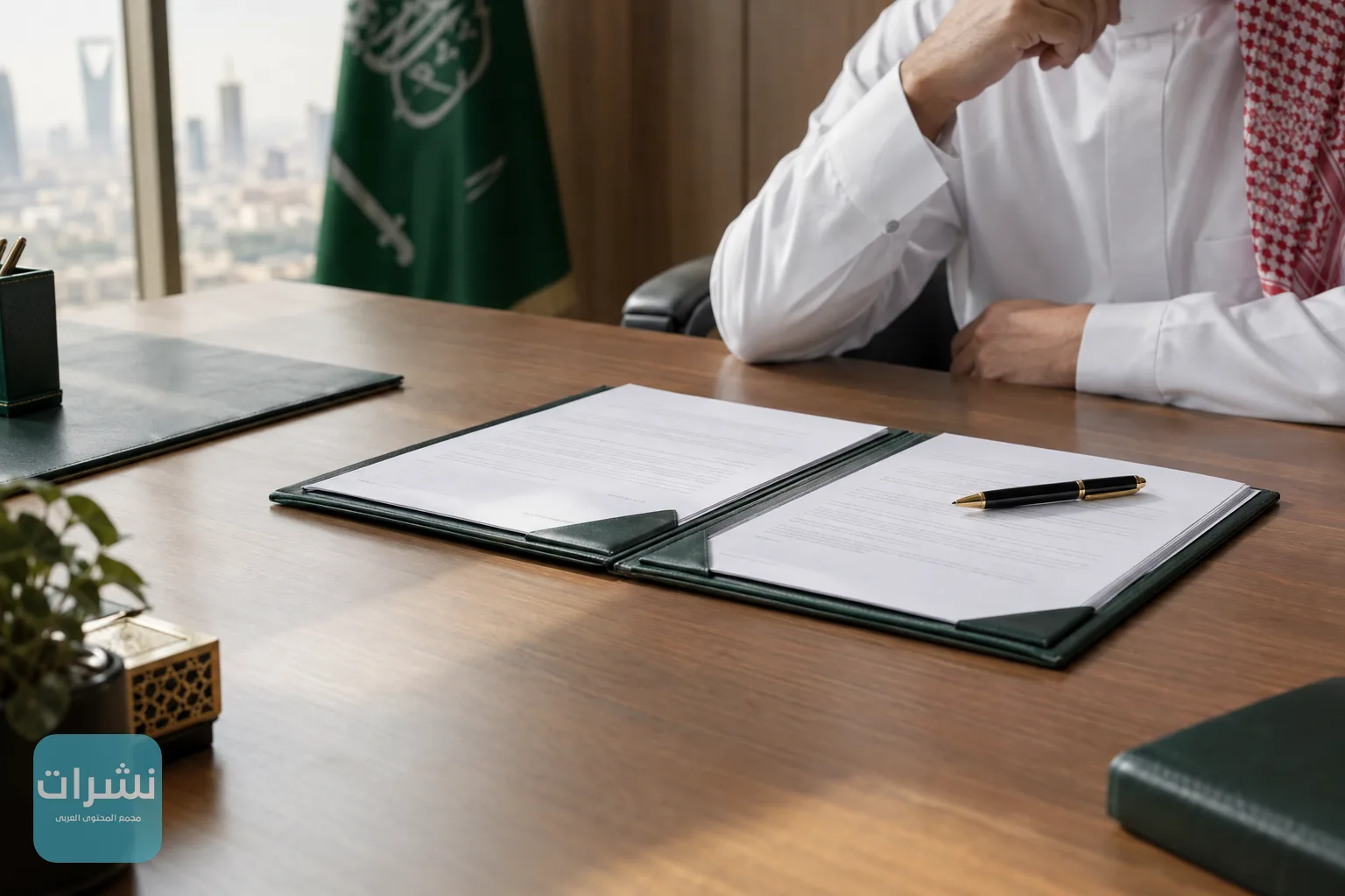 مكتب عليه أوراق عقود وملف مفتوح، رمزًا لإجراءات تنتظر التفاصيل الرسمية