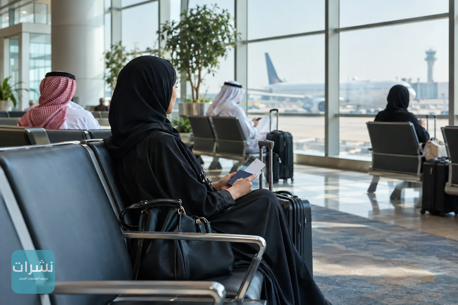 مسافرون ينتظرون في صالة مطار بالرياض بعد إعلان توزيع الرحلات بين الصالات