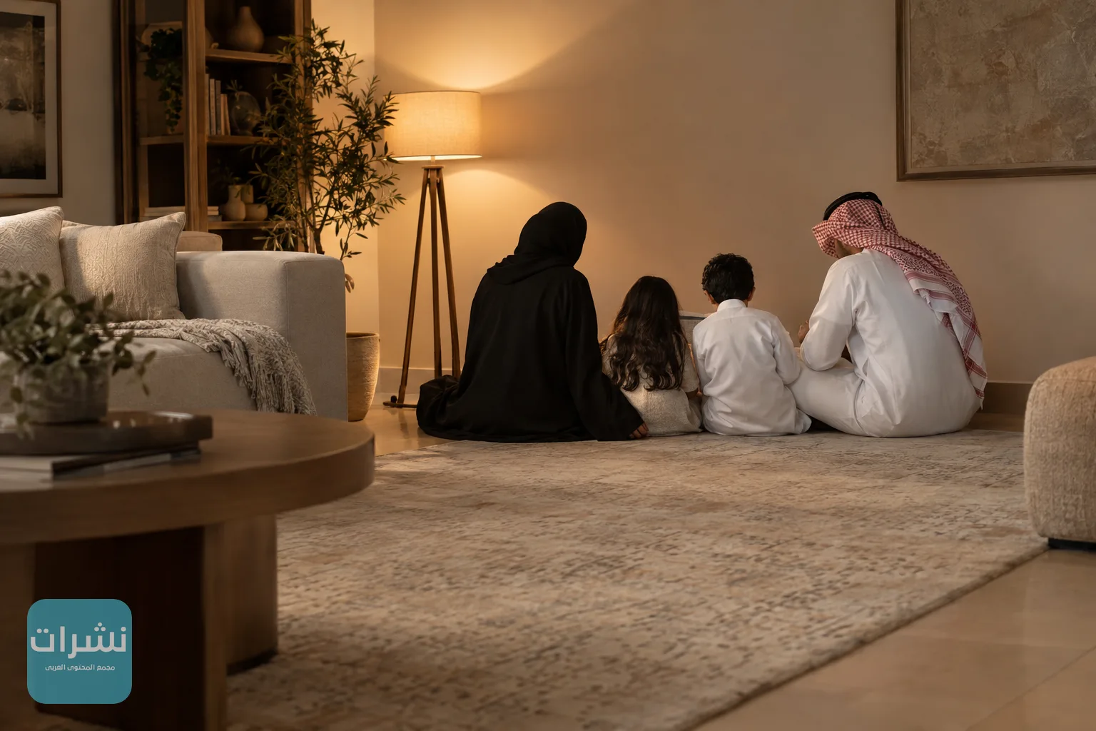 عائلة تجلس داخل غرفة داخلية بعيدًا عن النوافذ